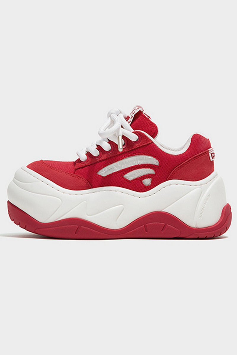 Red White Platform Wave Chunky Sneakers - Wolvess