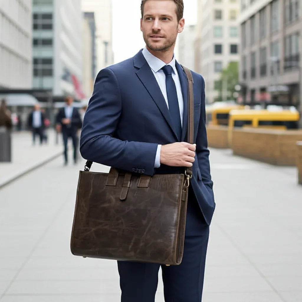Full-Grain Crazy Horse Leather Briefcase MiamiLeathers.com