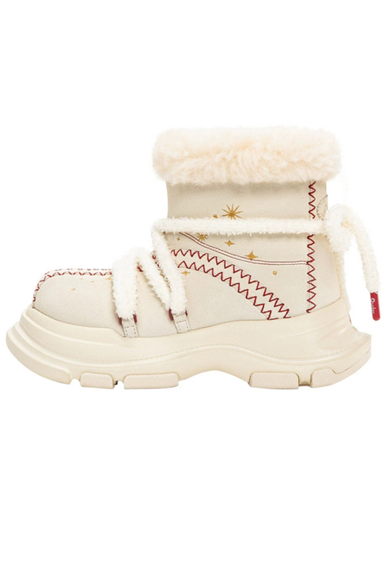 Furry Platform Snow Boots Cream - Wolvess