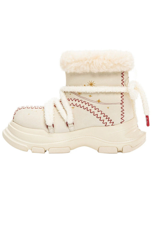 Furry Platform Snow Boots Cream - Wolvess