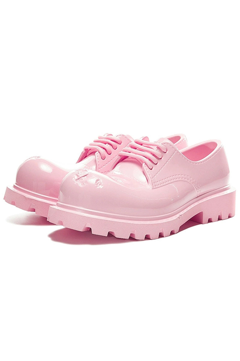 Pink Platform Derby Shoes with Lug Sole - Wolvess
