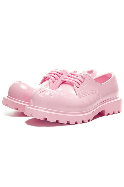 Pink Platform Derby Shoes with Lug Sole - Wolvess