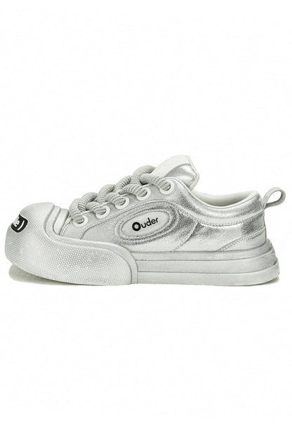 Metallic Silver Platform Canvas Sneakers - Wolvess