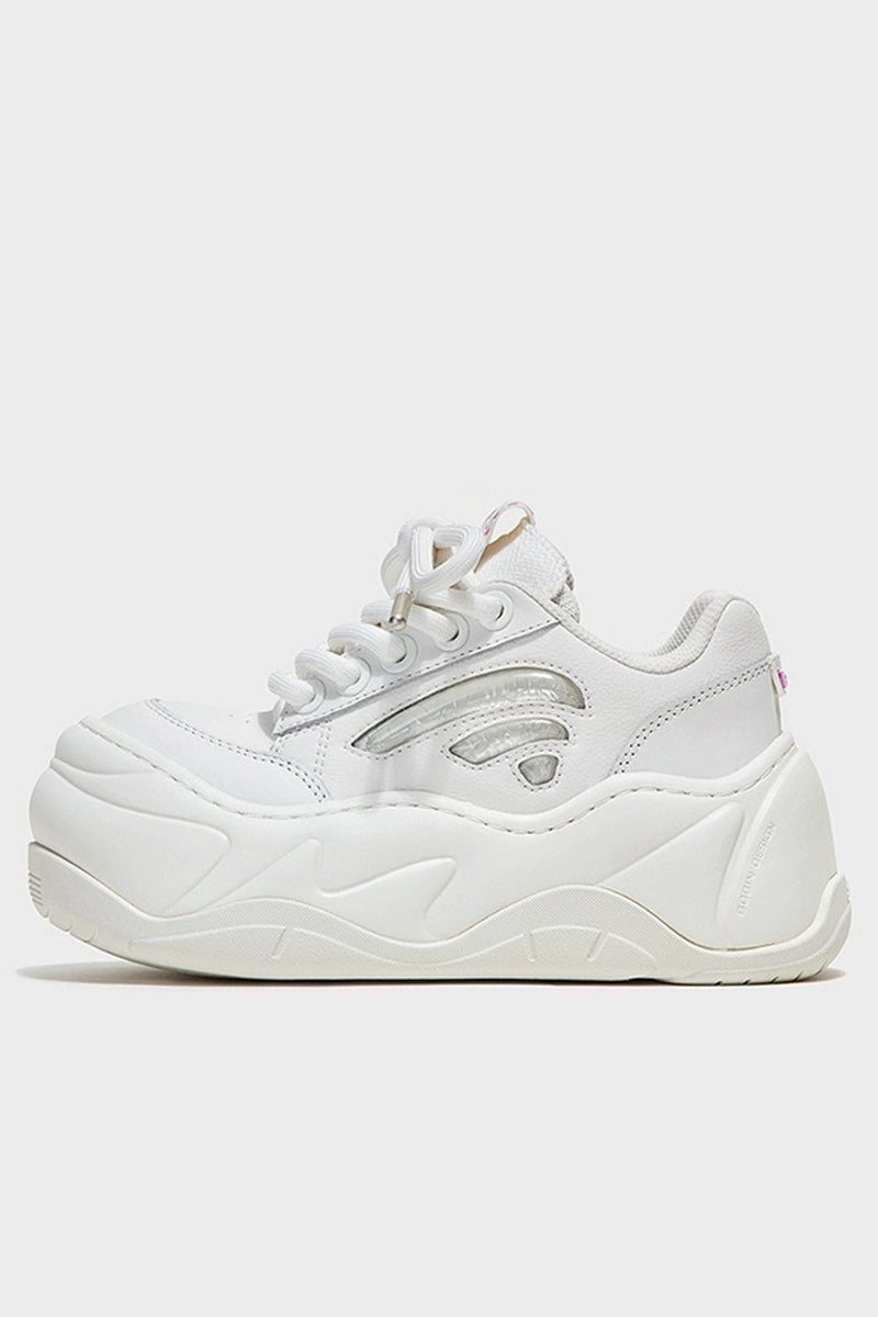All White Platform Wave Chunky Sneakers - Wolvess