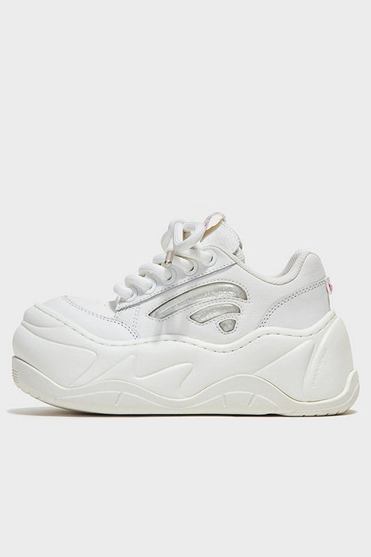 All White Platform Wave Chunky Sneakers - Wolvess