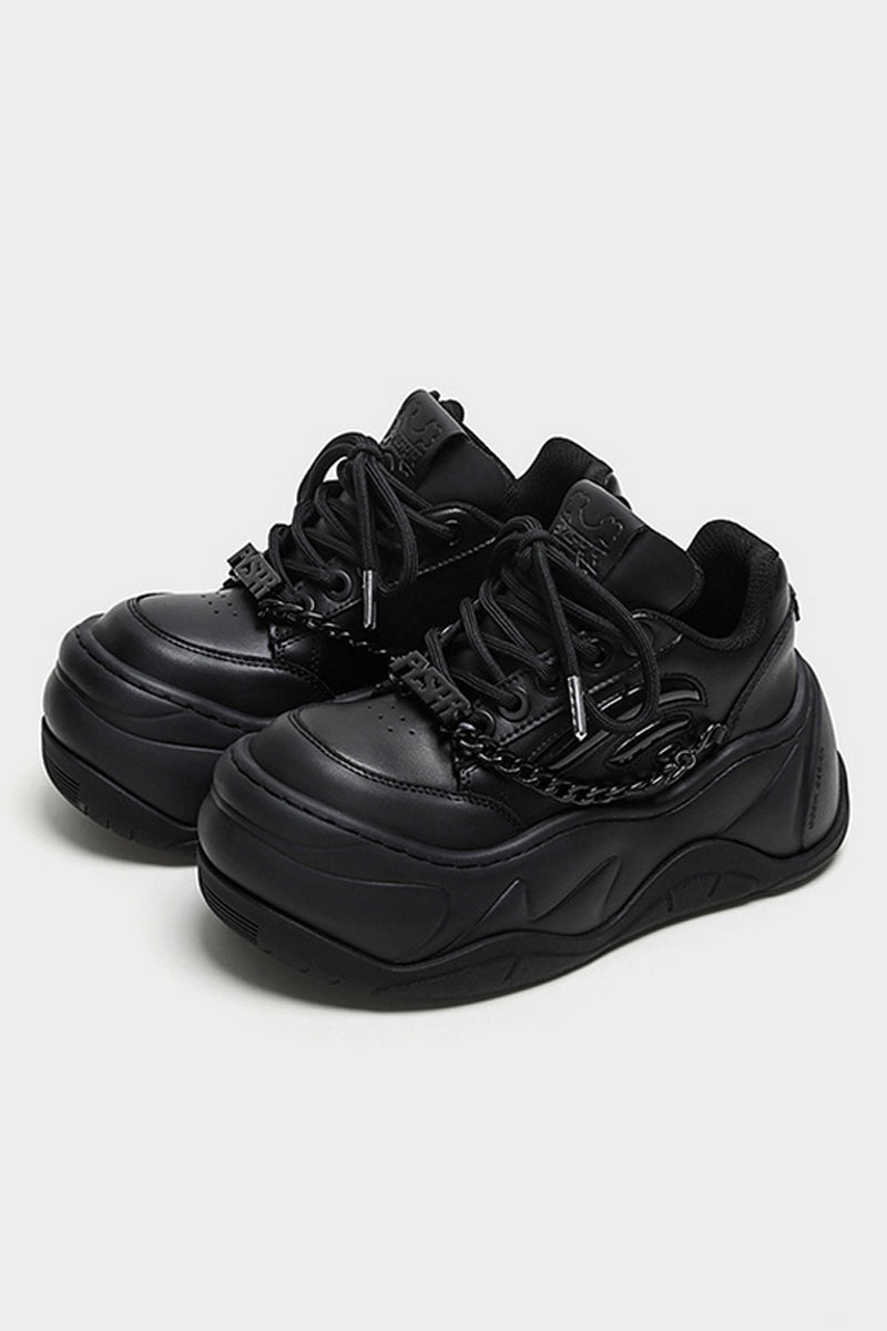 All Black Chain Platform Wave Sneakers - Wolvess