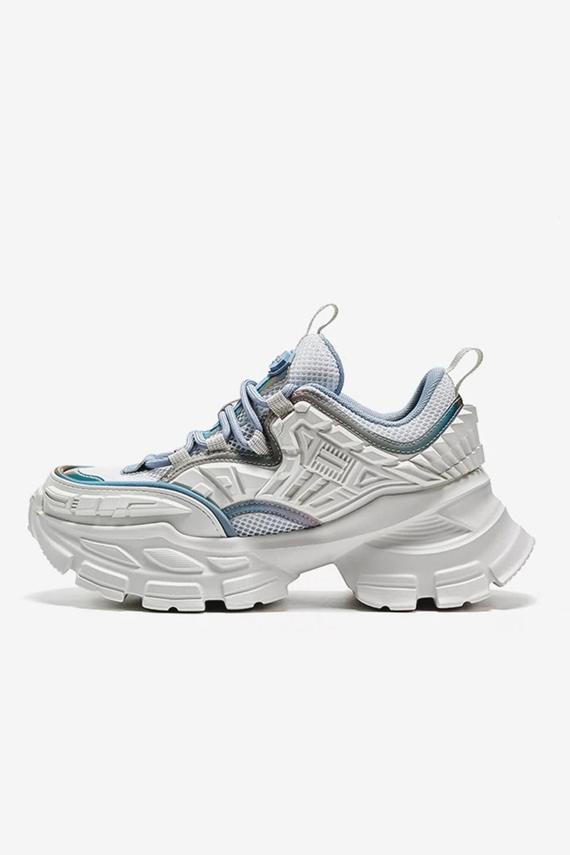 White and Blue Platform Chunky Sneakers - Wolvess
