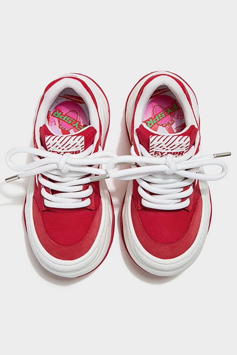 Red White Platform Wave Chunky Sneakers - Wolvess