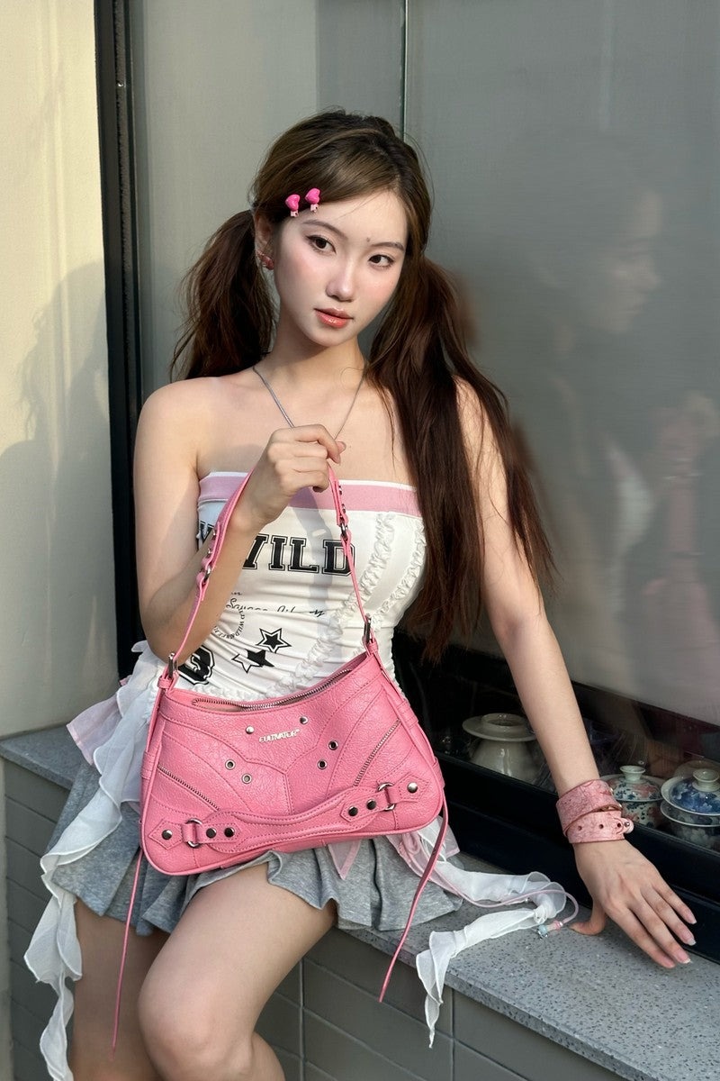 Textured Studded Shoulder Bag - Wolvess