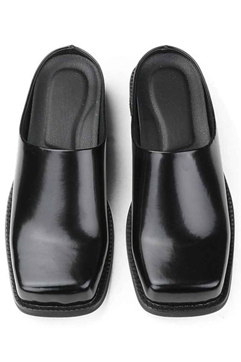 Black Patent Square-Toe Mules