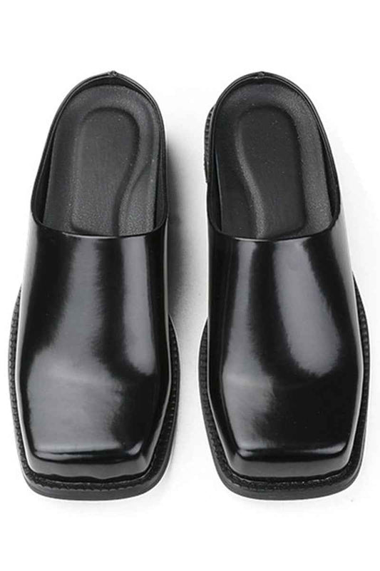Black Patent Square-Toe Mules
