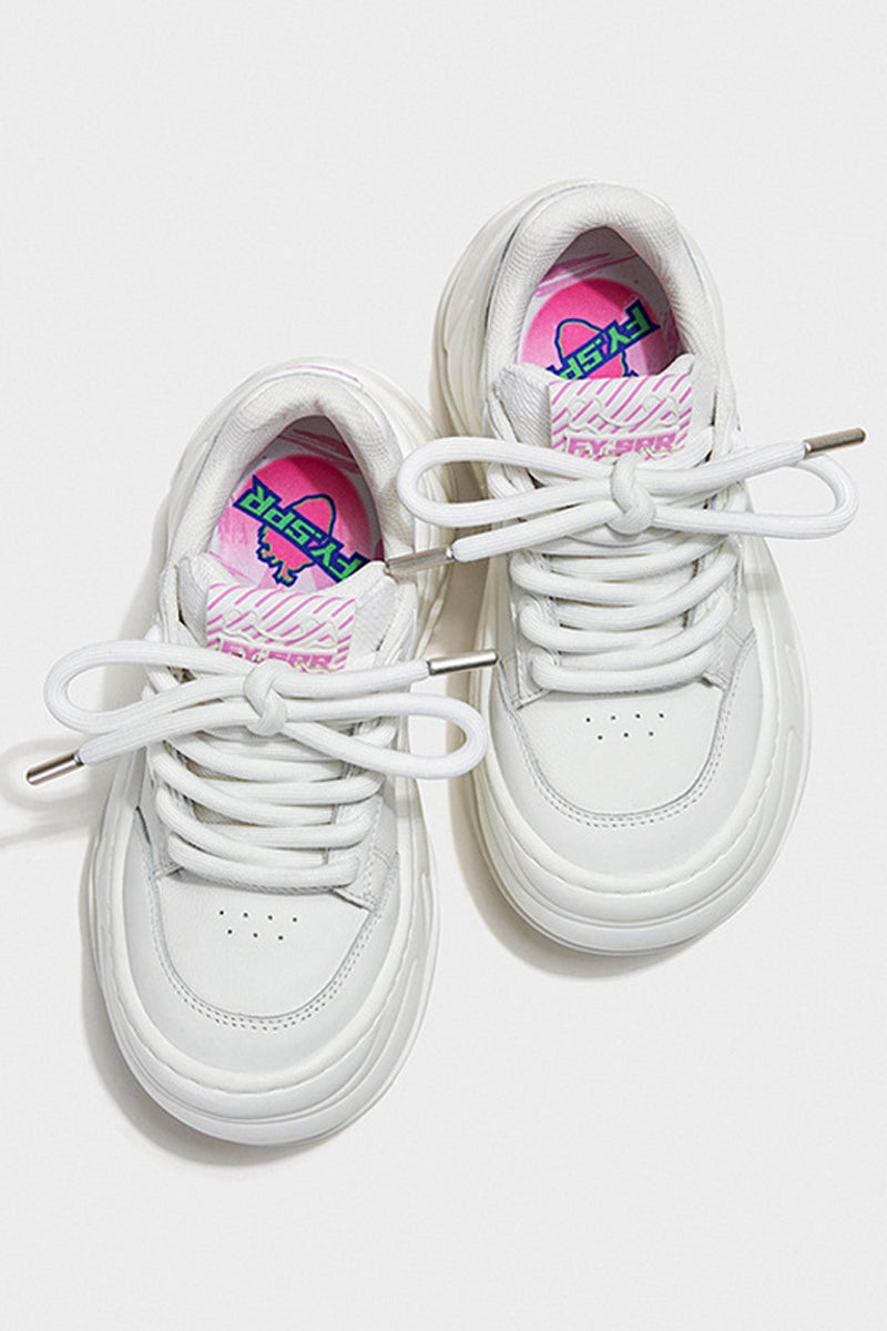 All White Platform Wave Chunky Sneakers - Wolvess