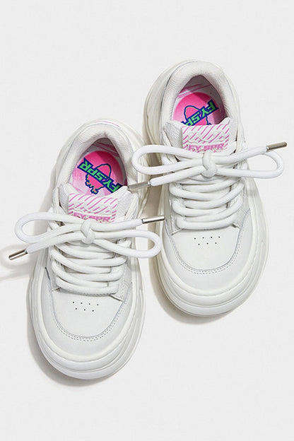 All White Platform Wave Chunky Sneakers - Wolvess