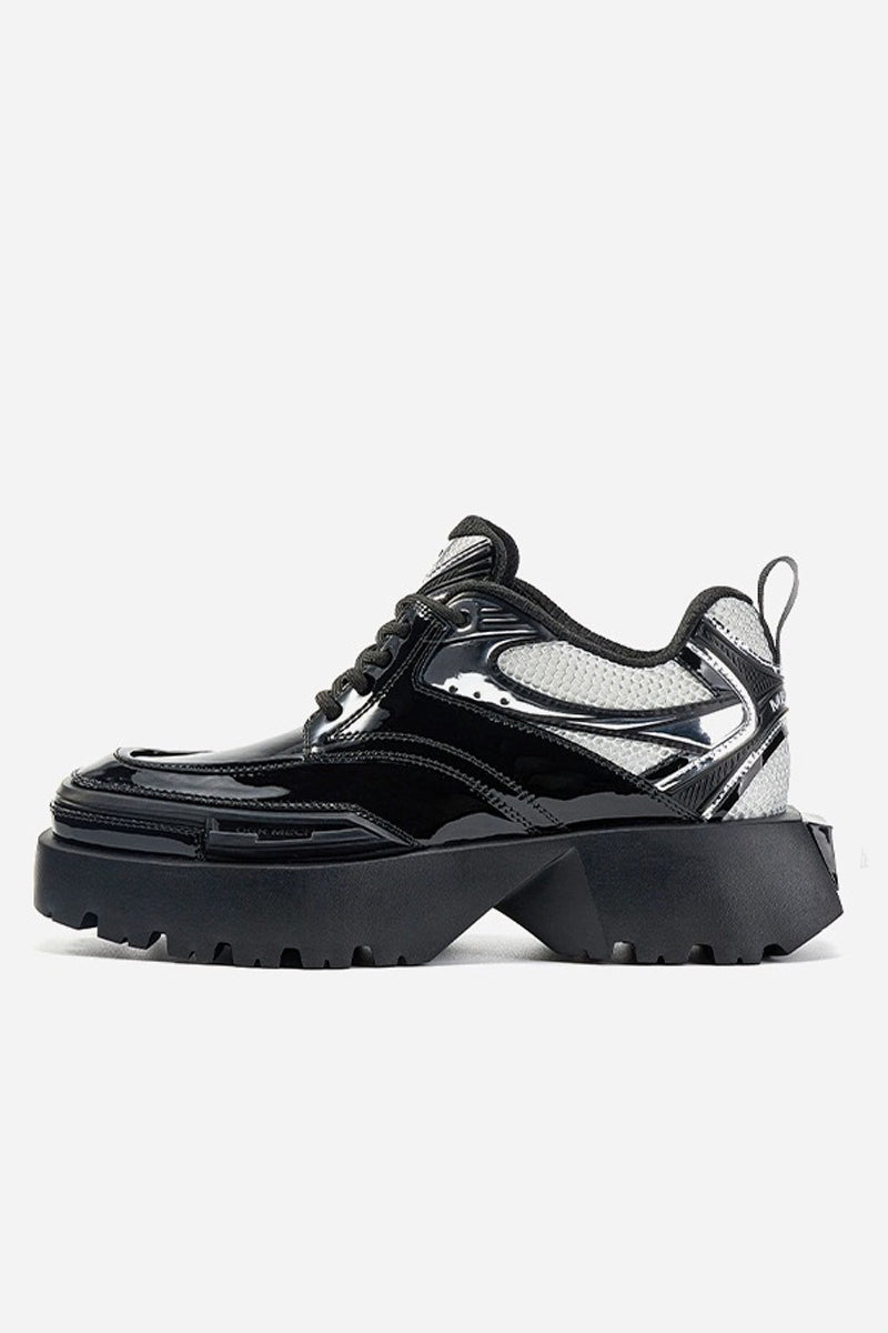Square-Toe Patent Platform Chunky Sneakers - Wolvess
