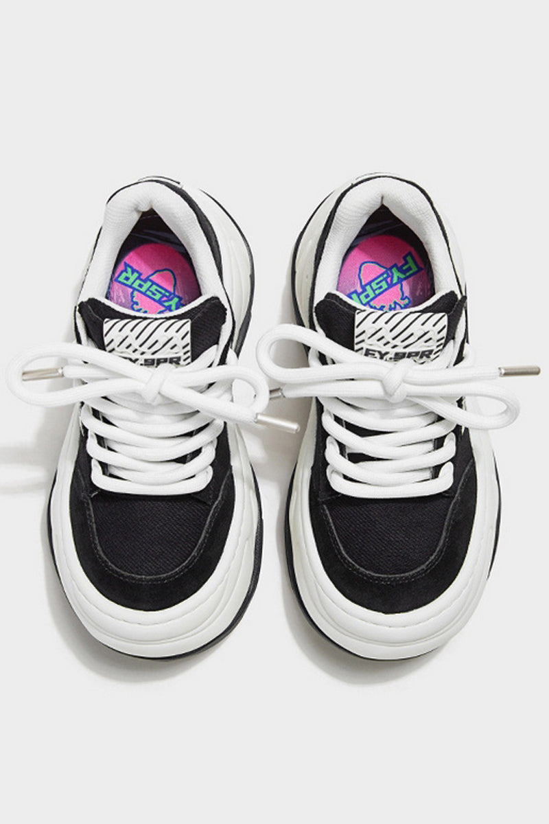 Black White Platform Wave Chunky Sneakers - Wolvess