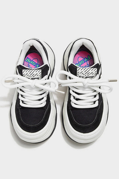 Black White Platform Wave Chunky Sneakers - Wolvess