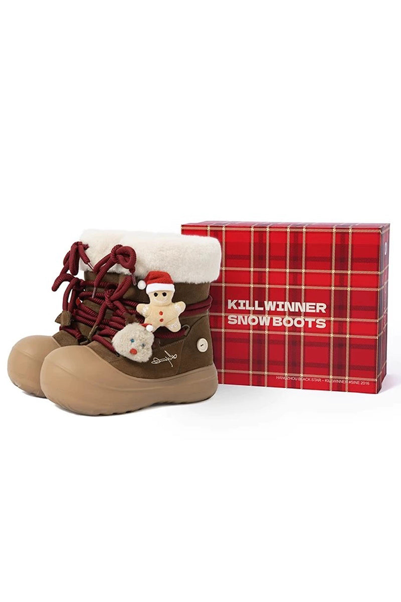 Holiday Winter Boot Brown with Gingerbread Man Charm - Wolvess
