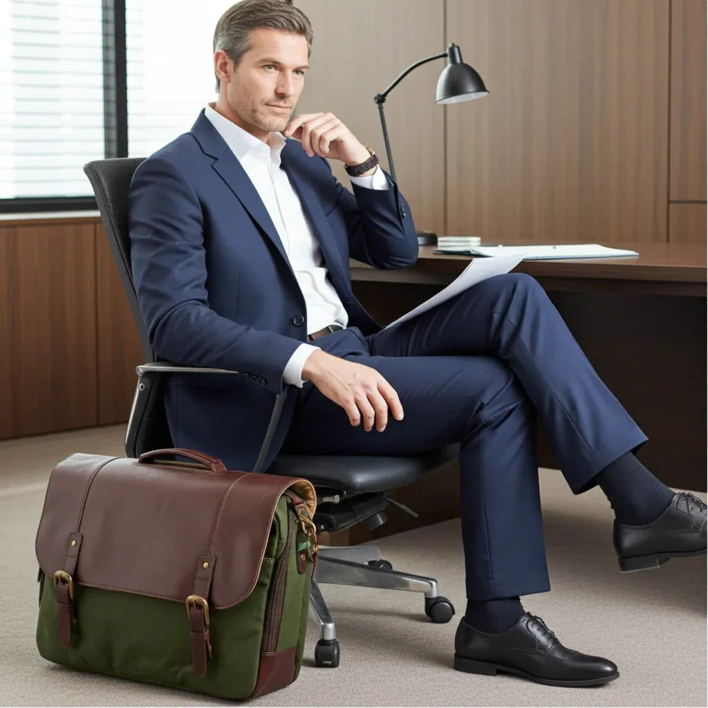 Maxwell Leather & Waxed Canvas Briefcase – Premium Laptop Bag & Canvas Briefcase MiamiLeathers.com