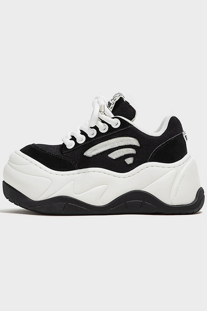 Black White Platform Wave Chunky Sneakers - Wolvess
