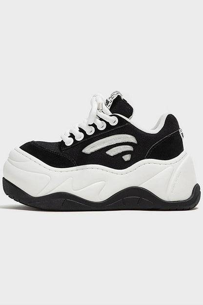 Black White Platform Wave Chunky Sneakers - Wolvess