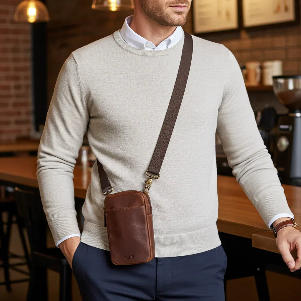 Cambridge Full-Grain Leather Crossbody Phone Bag MiamiLeathers.com