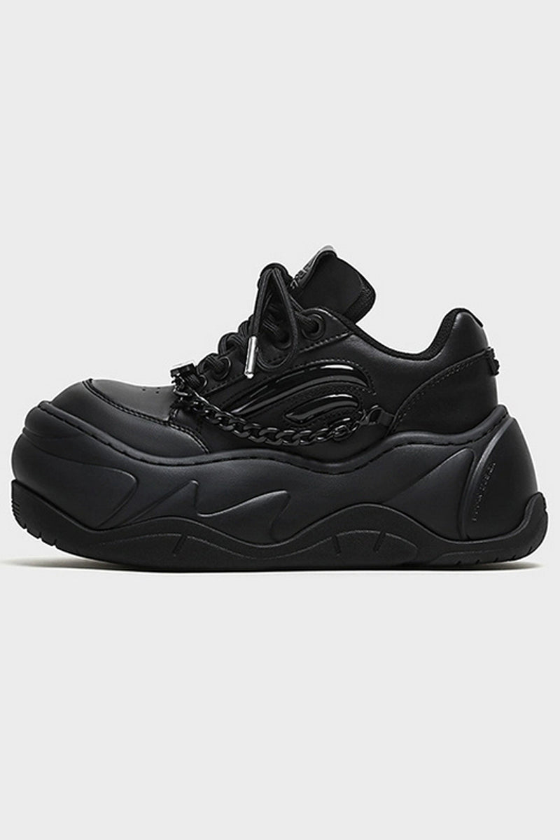 All Black Chain Platform Wave Sneakers - Wolvess