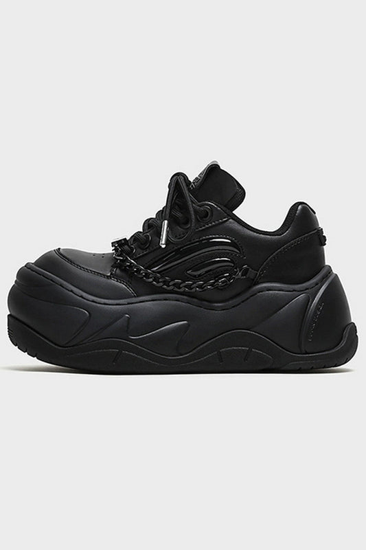 All Black Chain Platform Wave Sneakers - Wolvess