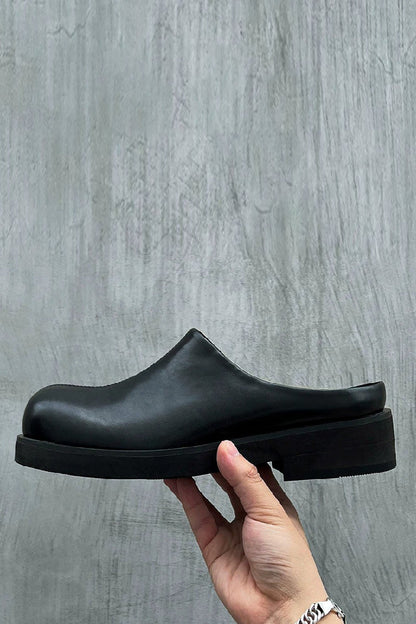 Black Minimalist Leather Mules - Wolvess