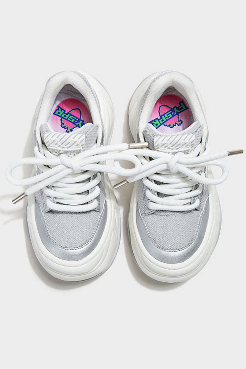 Silver Mesh Platform Wave Chunky Sneakers - Wolvess