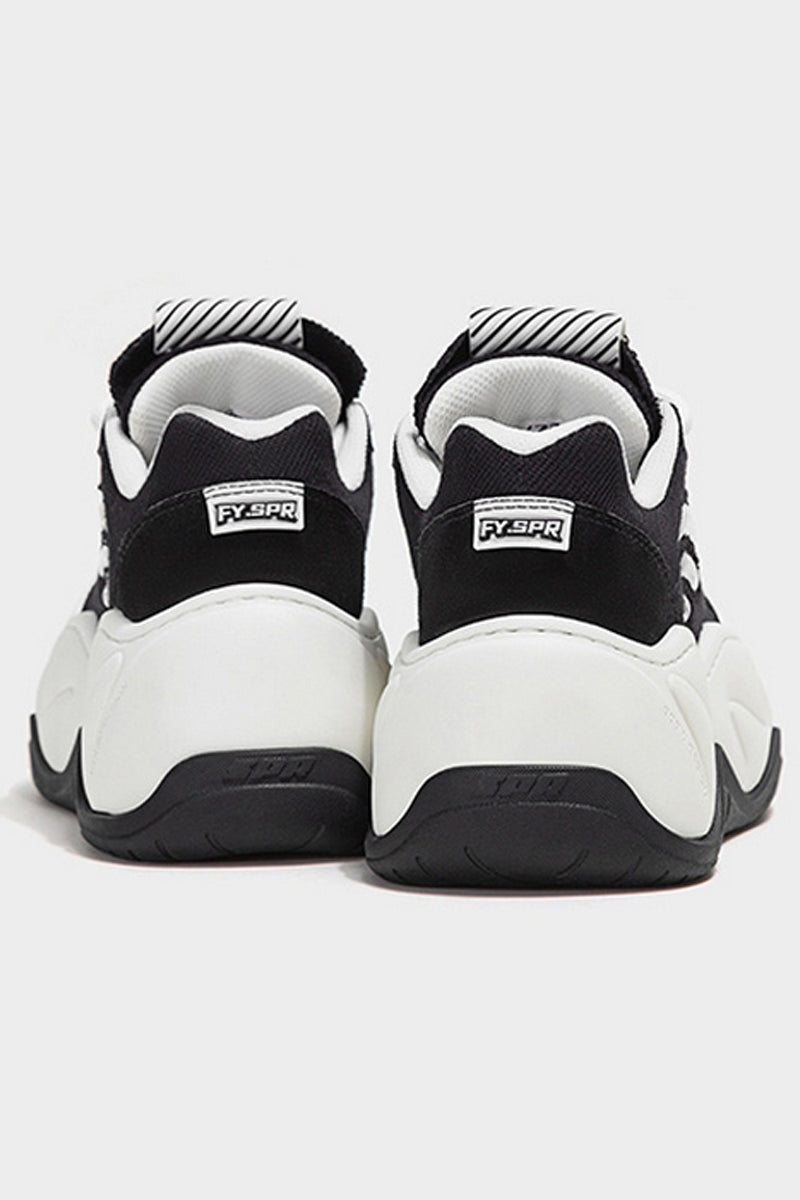Black White Platform Wave Chunky Sneakers - Wolvess