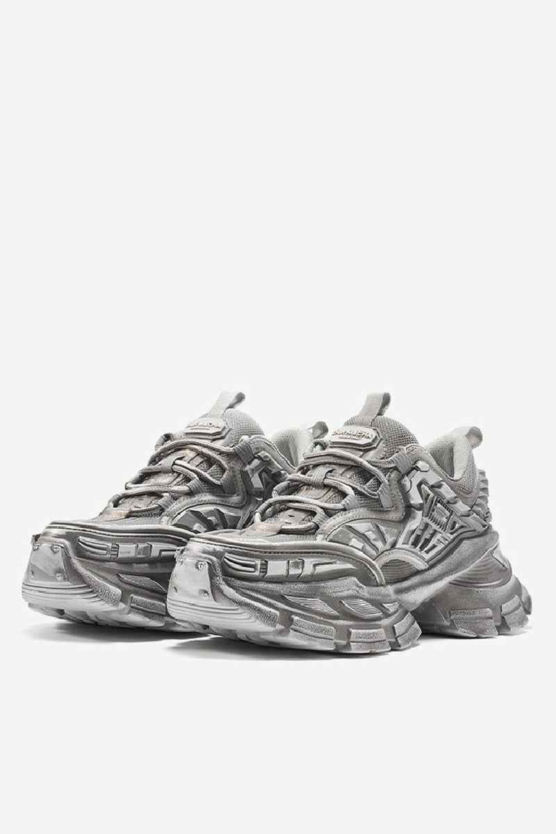 Triple Grey Metallic Platform Running Sneakers