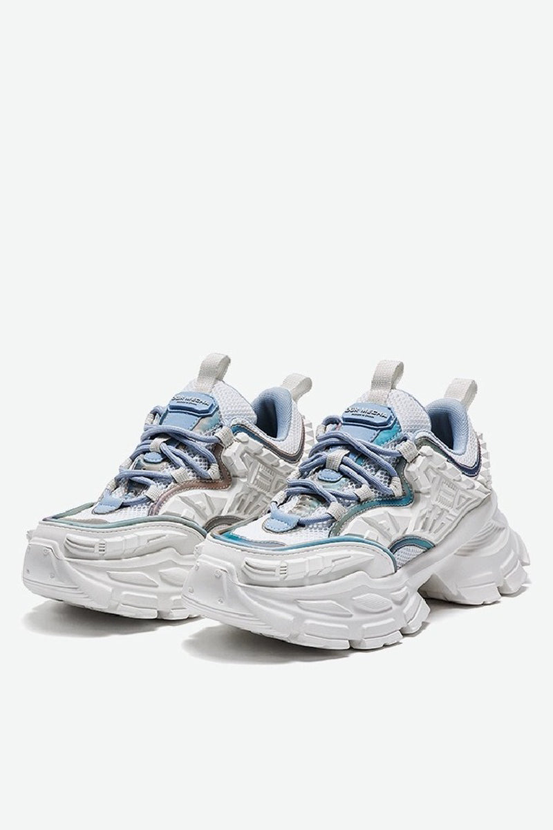 White and Blue Platform Chunky Sneakers - Wolvess