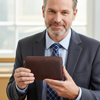 Cambridge Leather Double Zipper Wallet, Mens Wallet MiamiLeathers.com