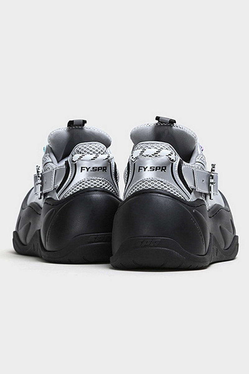 Silver Mesh Platform Wave Buckle Sneakers - Wolvess