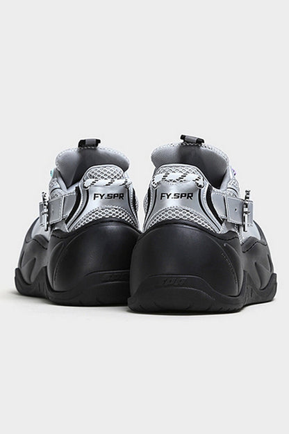 Silver Mesh Platform Wave Buckle Sneakers - Wolvess