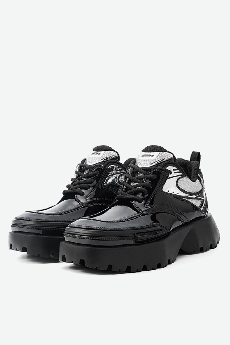 Square-Toe Patent Platform Chunky Sneakers - Wolvess