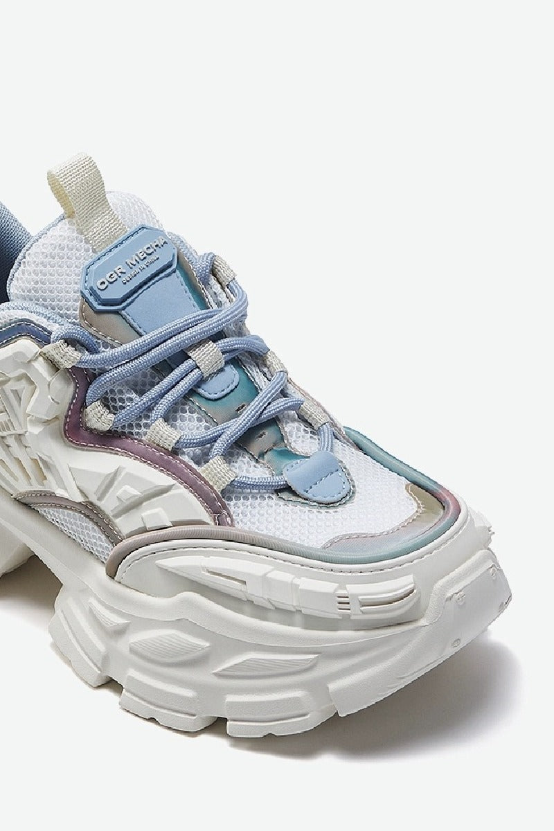 White and Blue Platform Chunky Sneakers - Wolvess