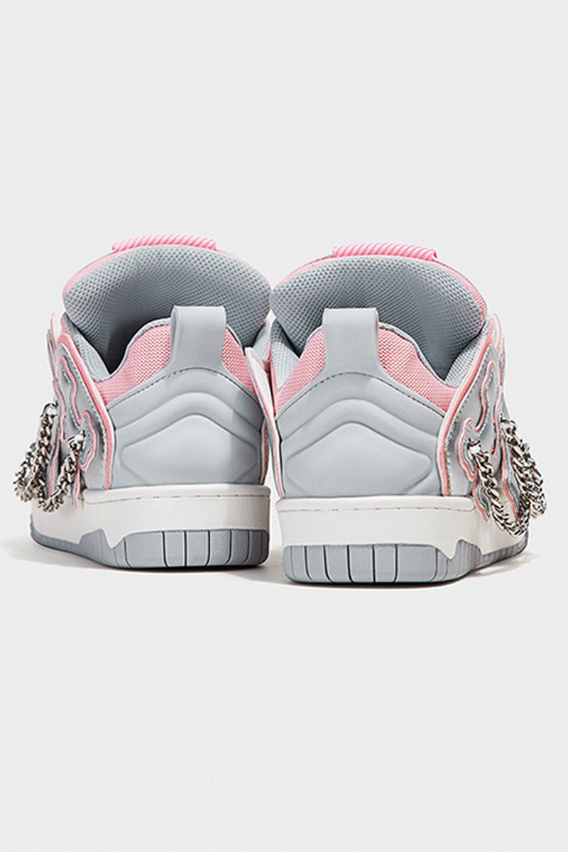 Silver Pink Chain Detail Platform Sneakers - Wolvess