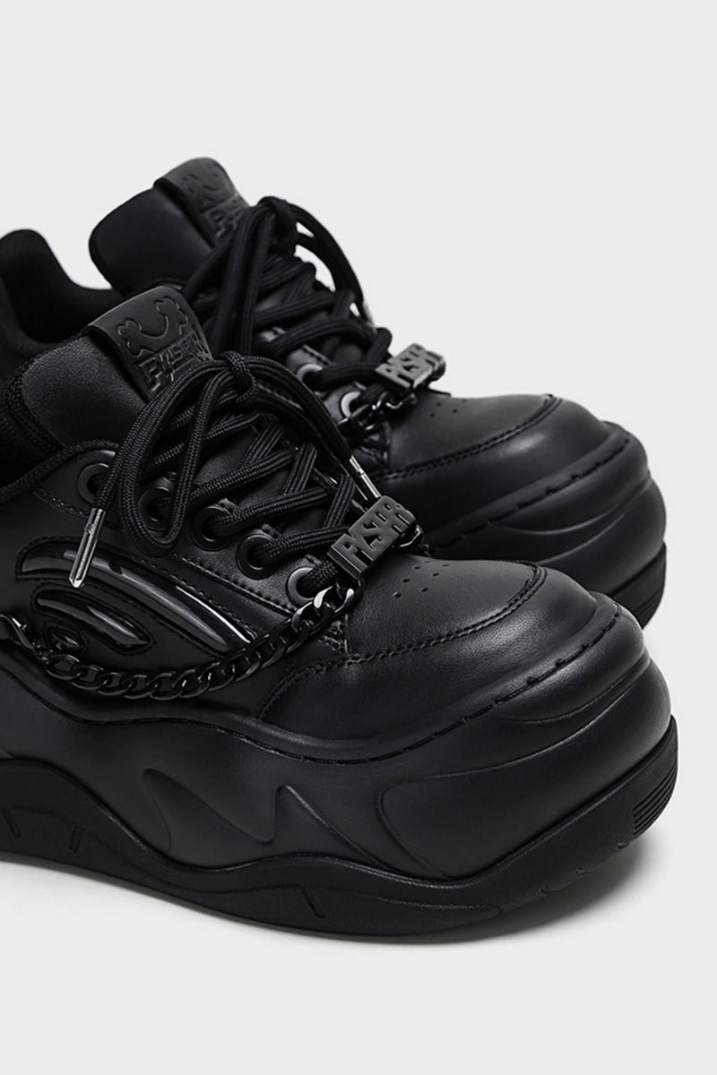 All Black Chain Platform Wave Sneakers - Wolvess