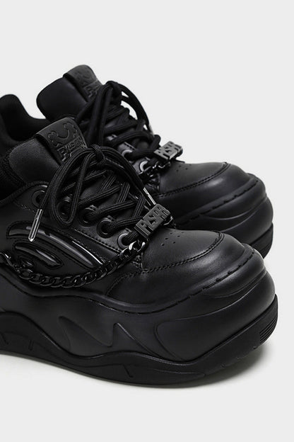 All Black Chain Platform Wave Sneakers - Wolvess