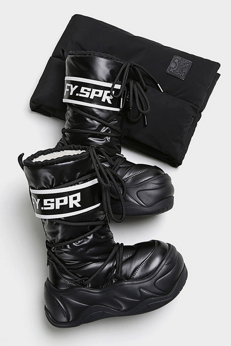 Black Puffer Platform Mid Calf Boots - Wolvess