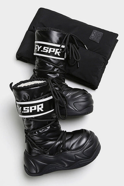 Black Puffer Platform Mid Calf Boots - Wolvess