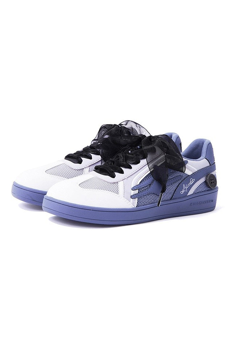 Mesh Low-Top Sneakers White and Periwinkle Blue - Wolvess