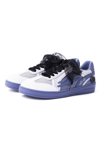 Mesh Low-Top Sneakers White and Periwinkle Blue - Wolvess