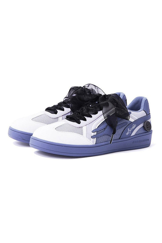 Mesh Low-Top Sneakers White and Periwinkle Blue - Wolvess