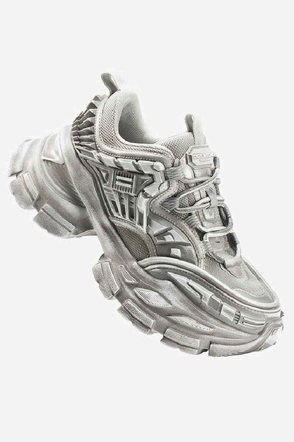 Triple Grey Metallic Platform Running Sneakers