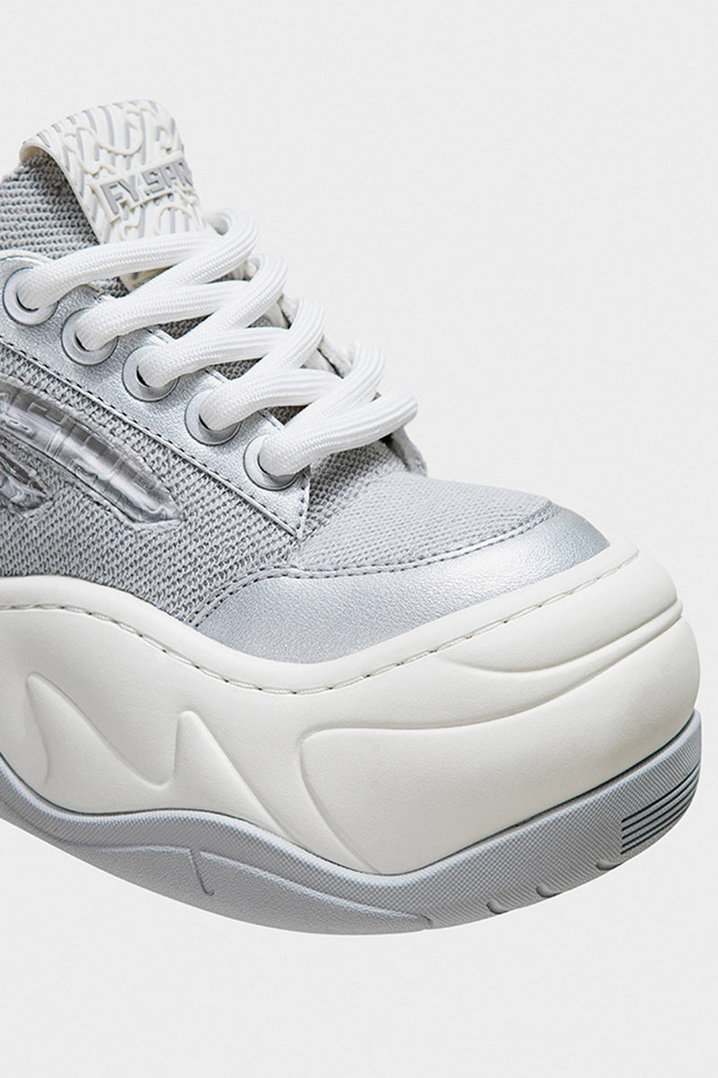 Silver Mesh Platform Wave Chunky Sneakers - Wolvess