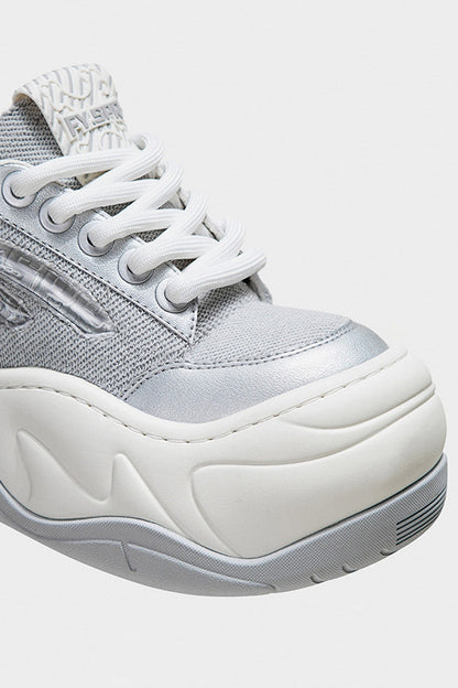Silver Mesh Platform Wave Chunky Sneakers - Wolvess