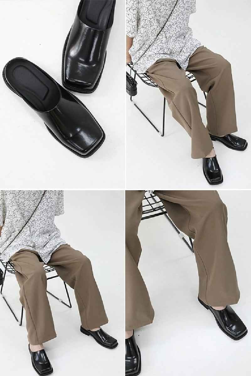 Black Patent Square-Toe Mules