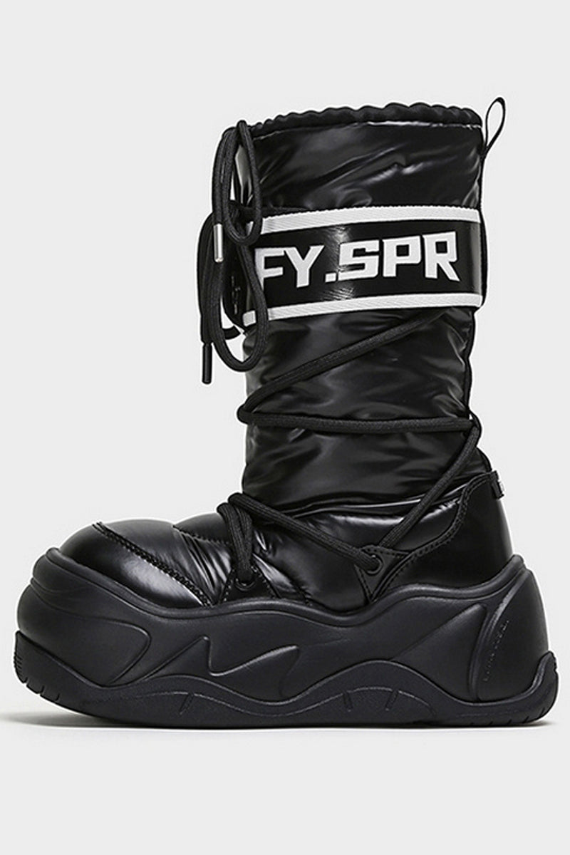 Black Puffer Platform Mid Calf Boots - Wolvess